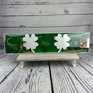 Rae Dunn Shamrock Lucky Clover Garland 36" St Patrick's Farmhouse Wood